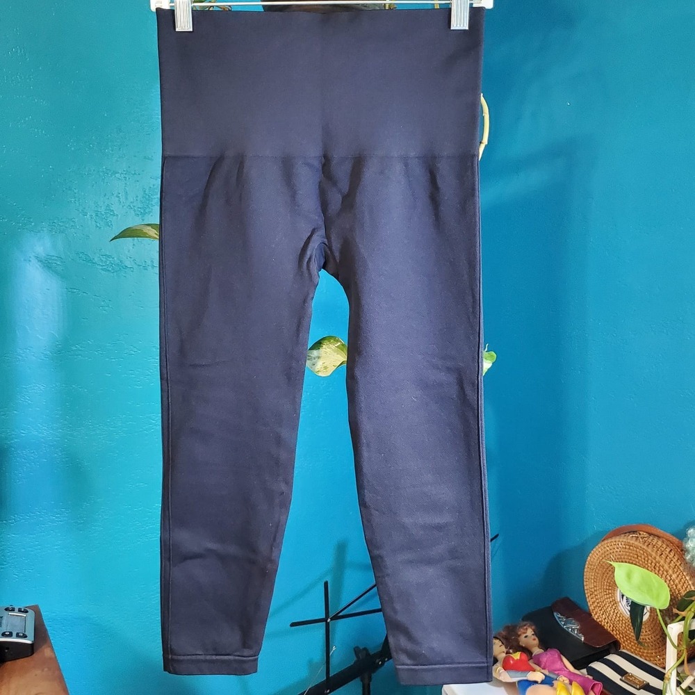 Spanx High‎ Rise Waisted Compression Leggings Women's Solid  Navy Blue Size XL